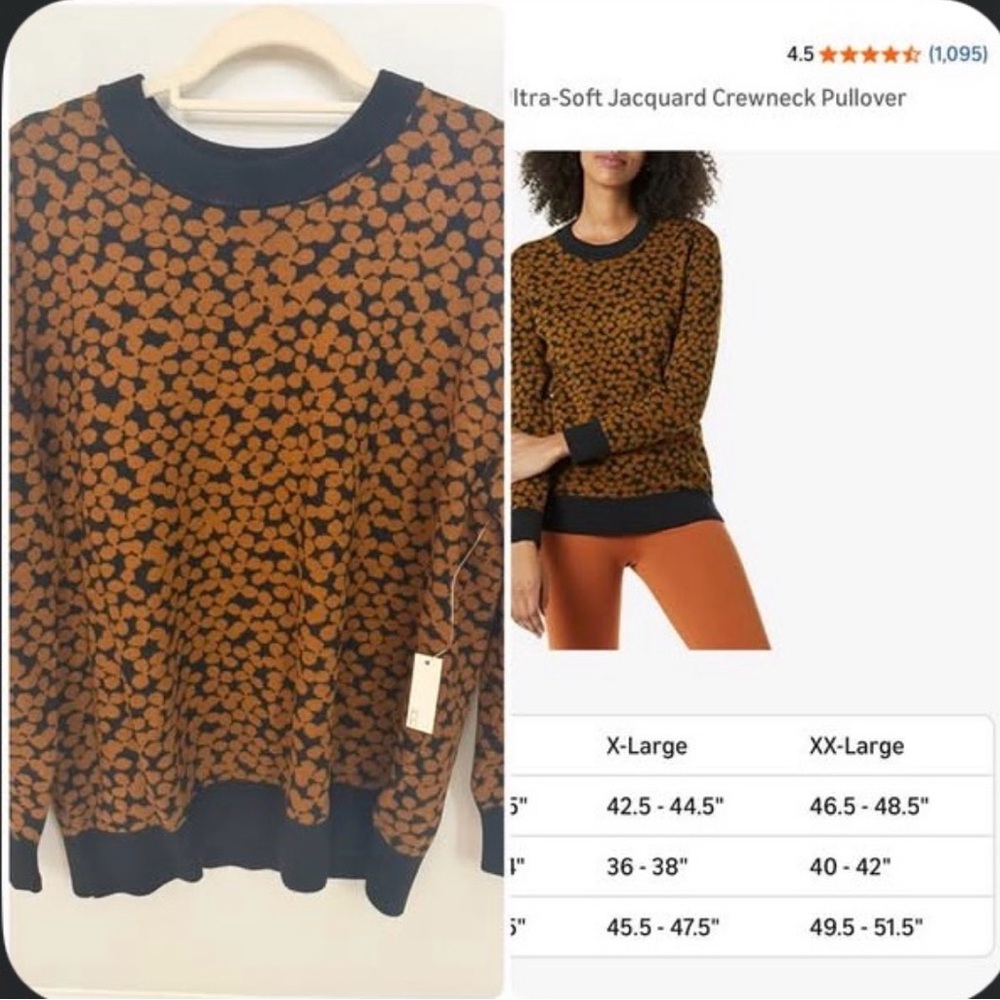 Ultra-Soft Jacquard Crewneck Pullover Sweater - Black and Brown